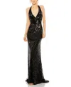 Mac Duggal Sleeveless Faux Wrap Sequin Embelished Cut Out Bac In Black