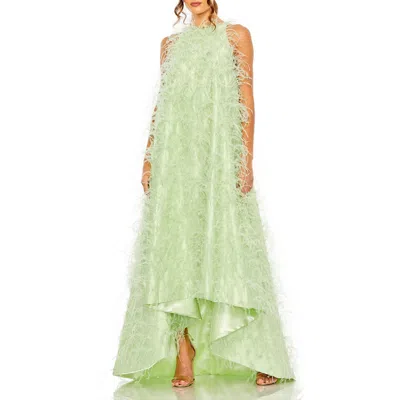 Mac Duggal Sleeveless Feather Embellished Gown In Mint