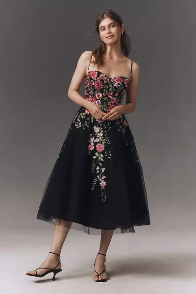 Mac Duggal Sleeveless Floral Fit & Flare Midi Dress In Black