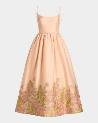 Mac Duggal Sleeveless Floral Organza Midi Dress In Pink