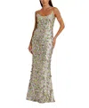 Mac Duggal Sleeveless Floral Paillette Embellished Mesh Gown In Pastel Multi