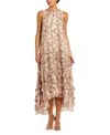 Mac Duggal Sleeveless Floral Print Chiffon Micro Ruffle Gown In Multi