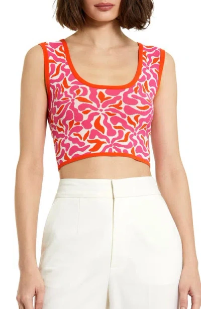 Mac Duggal Sleeveless Floral Print Knit Cropped Tank Top In Sunset Multi