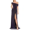 Mac Duggal Foldover Off-the-shoulder Slit Gown In Charcoal