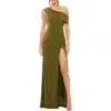 Mac Duggal Womens Embellished One Shoulder Evening Dress In Olive