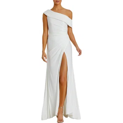 Mac Duggal Foldover Off-the-shoulder Slit Gown In White