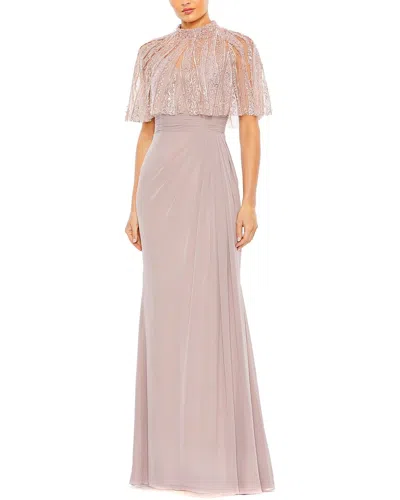 Mac Duggal Sleeveless Gown With Embellished Cape In Pink