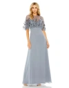 Mac Duggal Sleeveless Gown With Embellished Cape In Slate Blue
