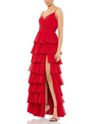 MAC DUGGAL SLEEVELESS GOWN WITH RUFFLED SKIRT