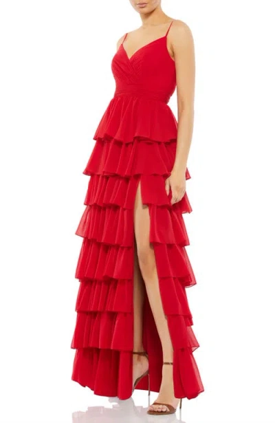 Mac Duggal Sleeveless Gown With Ruffled Skirt In Red