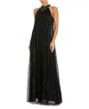Mac Duggal Sleeveless Halter Neck Embellished Trapeze Gown In Black