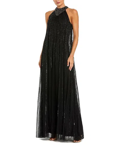 Mac Duggal Sleeveless Halter Neck Embellished Trapeze Gown In Black