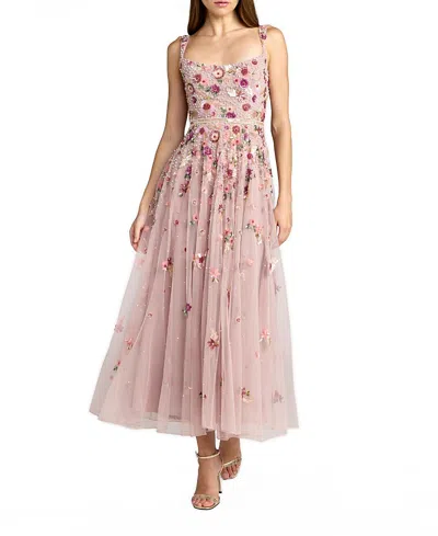 Mac Duggal Sleeveless Hand Beaded Scoop Neck Midi Dress In Pink