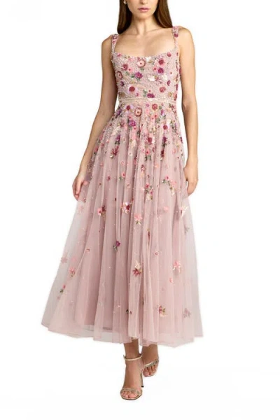 Mac Duggal Sleeveless Hand Beaded Scoop Neck Midi Dress In Pink