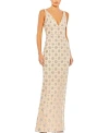 Mac Duggal Floral Bead Column Gown In Nude Silver