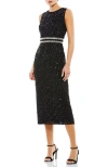 Mac Duggal Sleeveless High Neck Beaded Midi Sheath Dress In Black