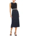 Mac Duggal Sleeveless High Neck Beaded Midi Sheath Dress In Blue