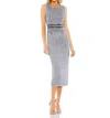 Mac Duggal Vertical Sequin Sheath Midi Cocktail Dress In Platinum In Gray