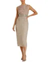 Mac Duggal Sleeveless High Neck Beaded Midi Sheath Dress In Multi