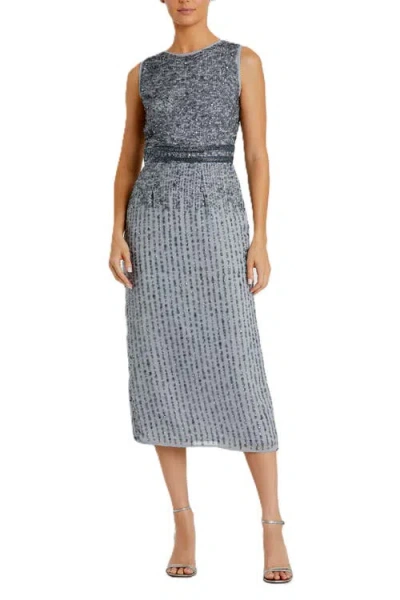 MAC DUGGAL MAC DUGGAL SLEEVELESS HIGH NECK BEADED MIDI SHEATH DRESS