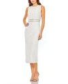 Mac Duggal Sleeveless High Neck Beaded Midi Sheath Dress In White