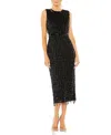 Mac Duggal Embellished Sleeveless Tweed Midi Dress In Black