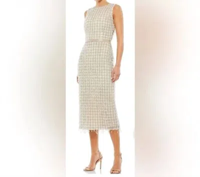 Mac Duggal Sleeveless High Neck Beaded Mini Sheath Dress In Nude