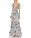 Mac Duggal Sleeveless High Neck Embroidered Gown In Charcoal