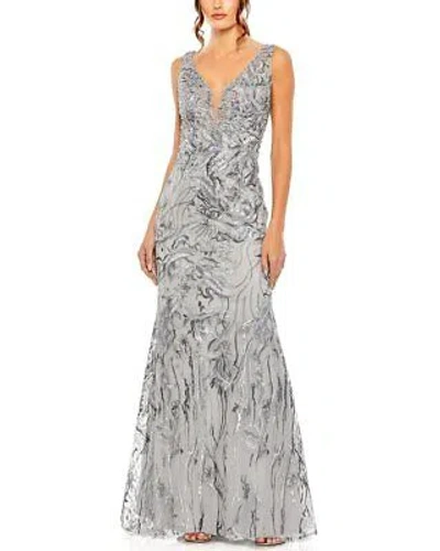 Pre-owned Mac Duggal Sleeveless High Neck Embroidered Gown Women's In Gray