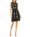 Mac Duggal Embroidered Sleeveless Ruffled Cocktail Dress In Black