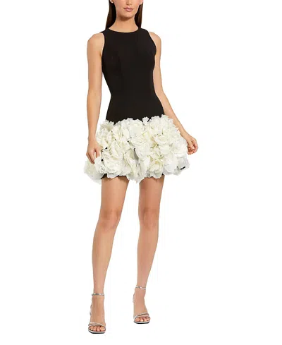 Mac Duggal Sleeveless High Neck Mini Dress With 3d Floral Skirt In Black