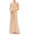Mac Duggal Sleeveless High Neck Sequin Gown In Blush