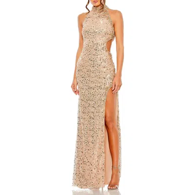 MAC DUGGAL MAC DUGGAL SLEEVELESS HIGH NECK SIDE CUT OUT SEQUIN GOWN
