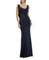 Mac Duggal Sleeveless Jersey Cowl Neck Gown With Beading In Blue
