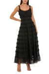 Mac Duggal Sleeveless Lace A-line Midi Dress With Ruffles In Black