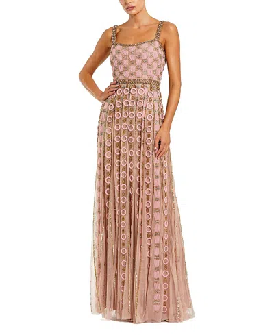 Mac Duggal Sleeveless Embellished Mesh A-line Evening Gown In Gray