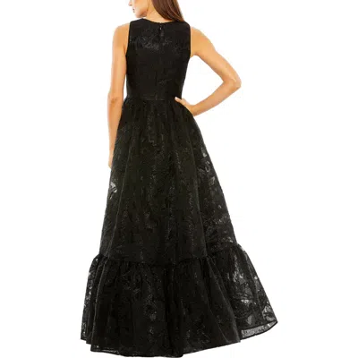 Mac Duggal Sleeveless Metallic Brocade High-low Evening Gown In Black