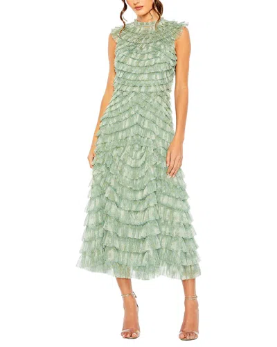 Mac Duggal Sleeveless Micro Ruffle Detail Midi Dress In Green