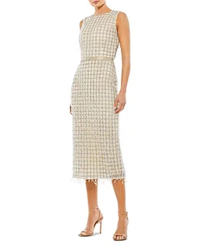 MAC DUGGAL SLEEVELESS HIGH NECK BEADED MINI SHEATH DRESS