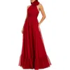 Mac Duggal Sleeveless Mock Neck Chiffon Gown With 3d Flower In White