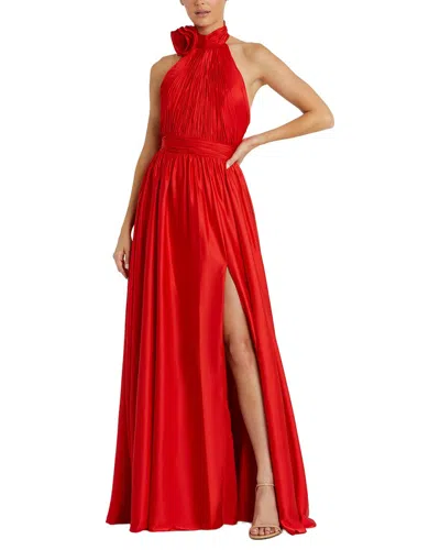 Mac Duggal Sleeveless Mock Neck Open Back A Line Gown In White
