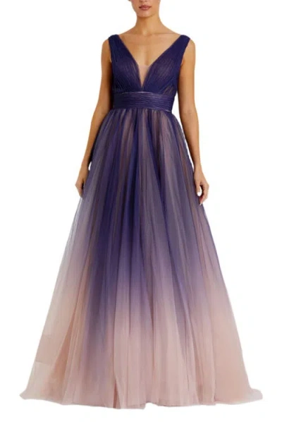 Mac Duggal Sleeveless Ombre Tulle Ball Gown In Indigo Ombre
