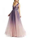 Mac Duggal Sleeveless Ombre Tulle Ball Gown In Indigo Ombre