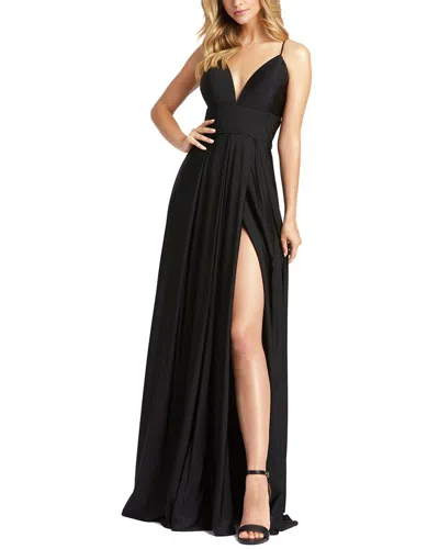 Mac Duggal Sleeveless Plunge Neck Faux Wrap A-line Gown In Black