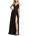 Mac Duggal Sleeveless Plunge Neck Faux Wrap A-line Gown