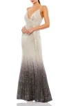 Mac Duggal Sleeveless Plunge Neck Ombre Sequin Gown