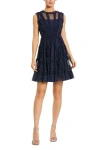 Mac Duggal Sleeveless Ruffle High Neck Mini Dress In Blue