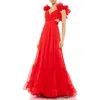 Mac Duggal Sleeveless Ruffle Tiered Cut-out Chiffon Gown In Red