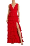 Mac Duggal Plus Womens Ruched Manmade Evening Dress In Red