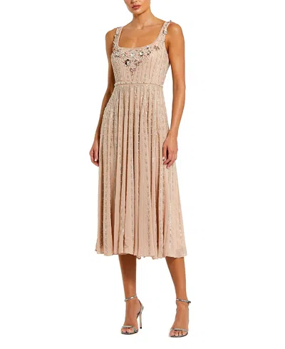Mac Duggal Sleeveless Scoop Neck Beaded Georgette Midi Dress In Multi
